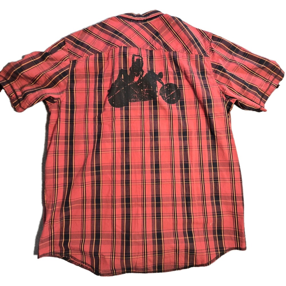 Harley-Davidson Mens Plaid Short‎ Sleeve Button Up Shirt Red Black  Large - Picture 2 of 9